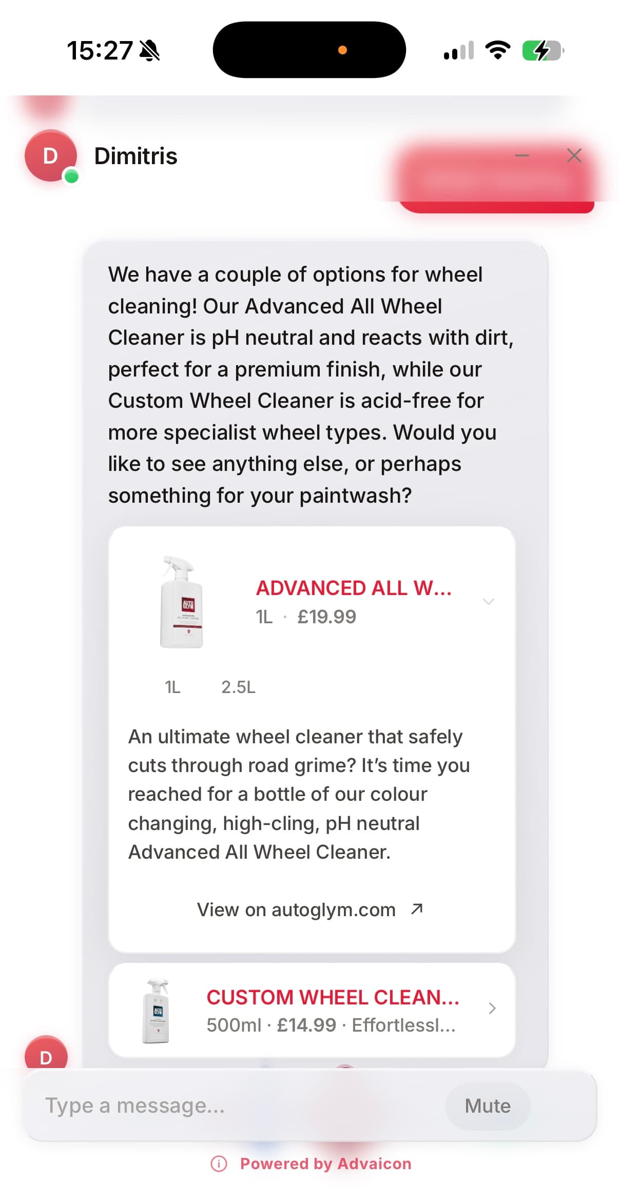 The Web Voice interface on autoglym.gr during a spoken order